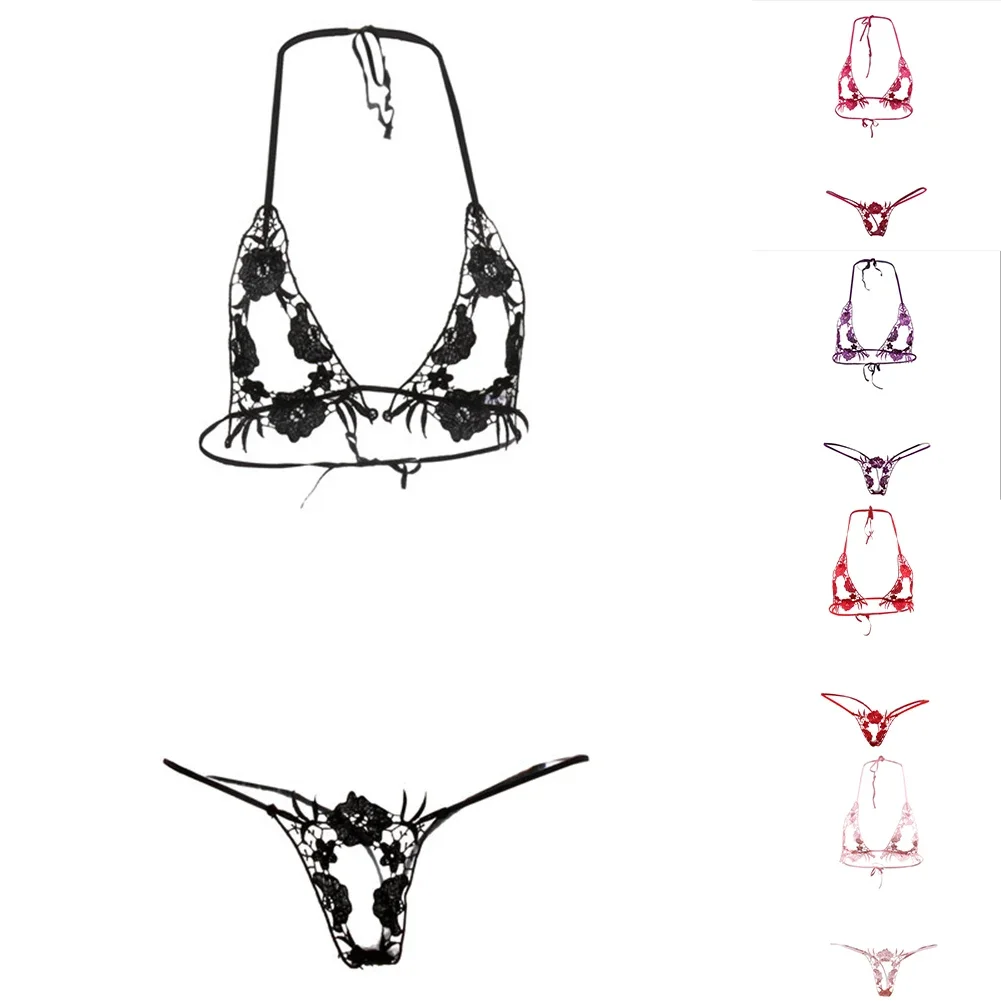 

Club Events Daily Wear Rose Red Transparent Thong Vacation Lingerie For Women Flower Pattern Moderate Elasticity