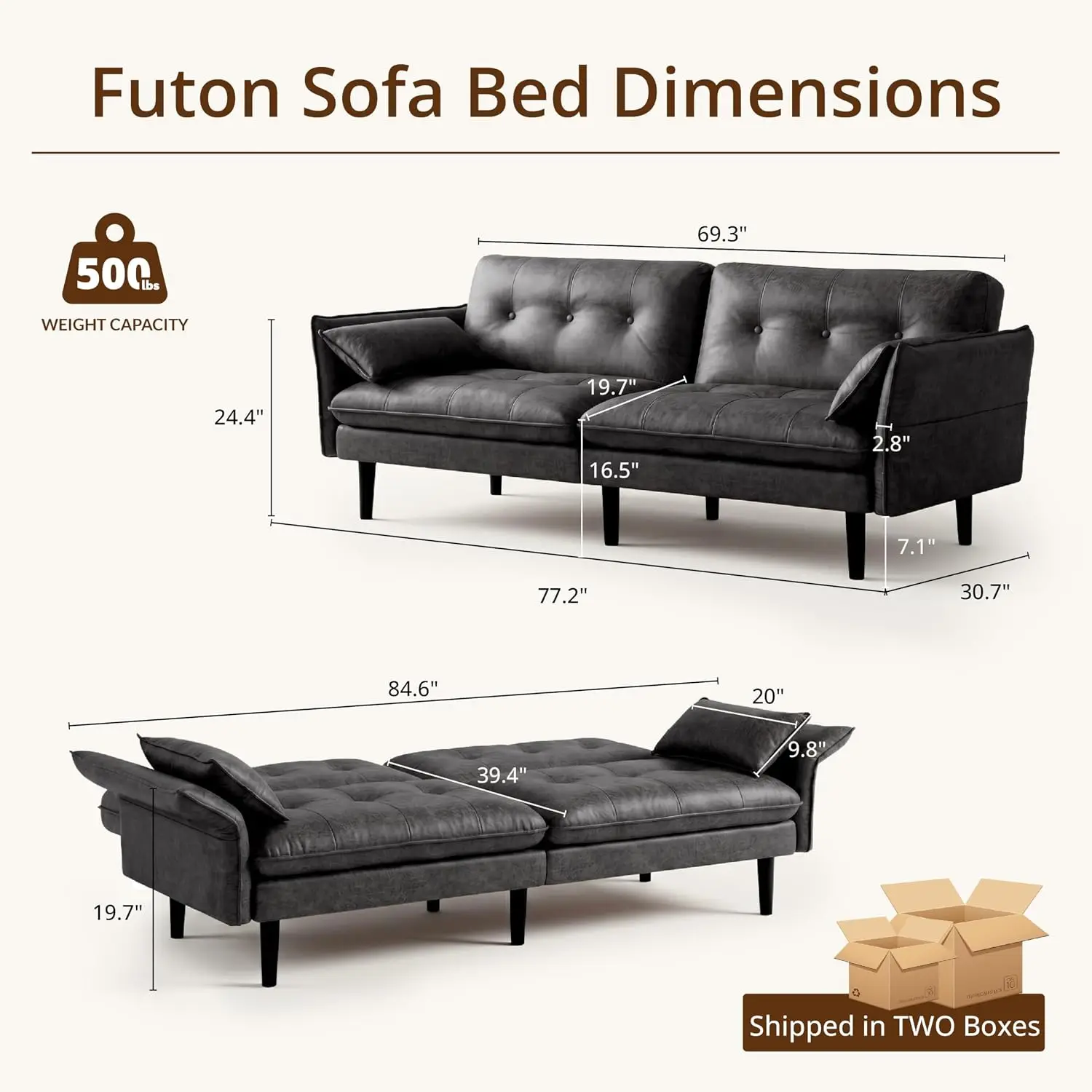 Faux Leather Futon Sofa Bed, Convertible Sleeper Sofa Couch