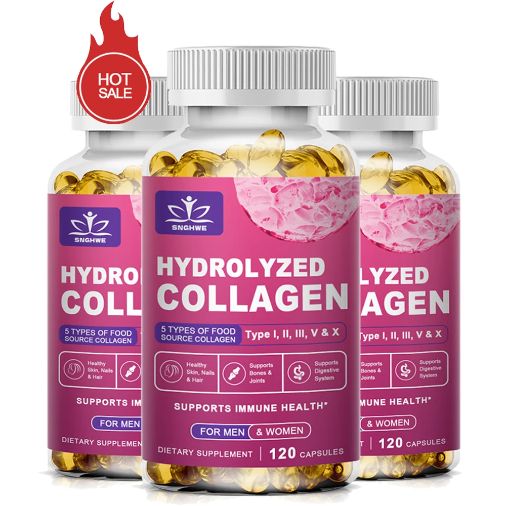 

Powerful Hydrolyzed Collagen Capsules with Hyaluronic Acid Antioxidant Skin Hair Nails Health With Vitamins&Minerals