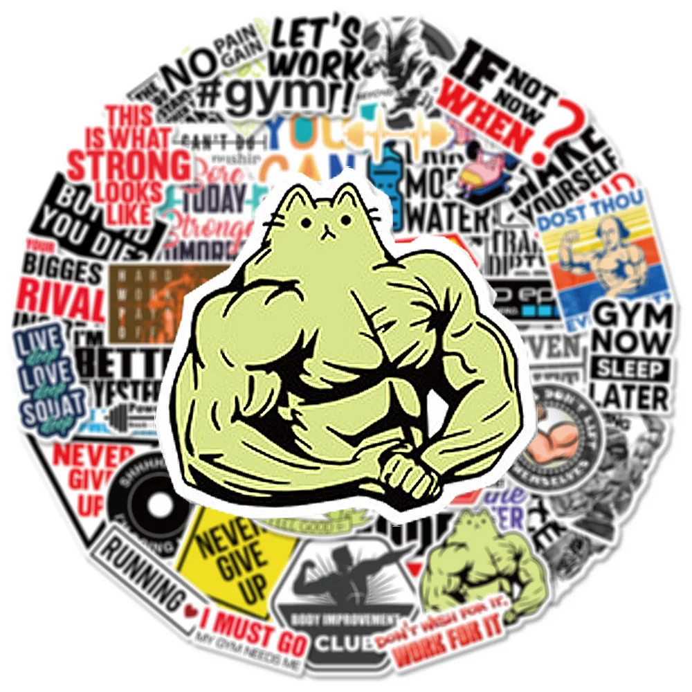 

10/30/50pcs Gym Sports Motivational Phrases Stickers Fitness Inspirational Cartoon Decal for Fridge Phone Motorcycle Sticker Toy