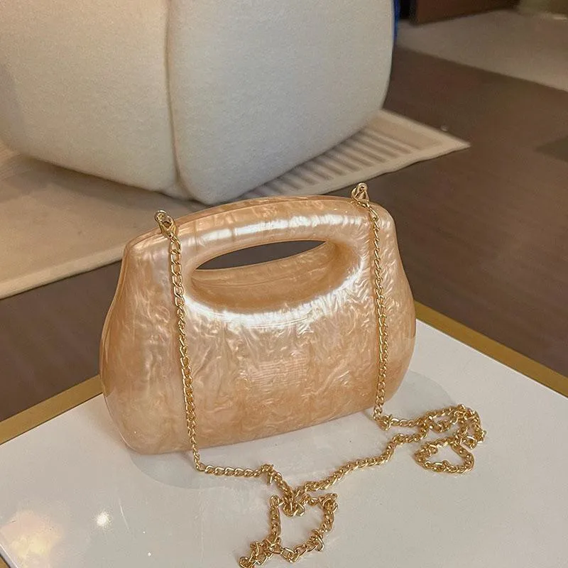 Nuove donne scatola acrilica pochette da sera festa di nozze perla di lusso arancione bianco Beige arancione borse Designer borsa da spiaggia Totes