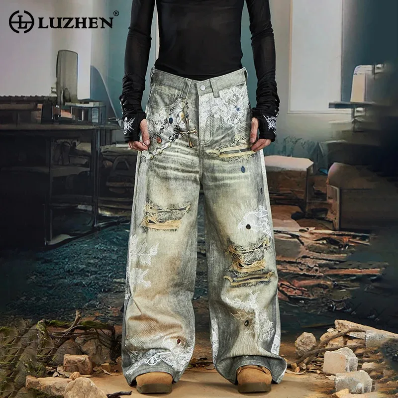 

LUZHEN Original Personalized 3D Pattern Printed Loose Straight Jeans Men's 2025 New High Street Fashion Denim Pants Male JY3545