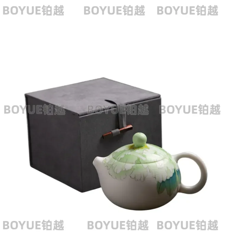 Handmade Suet Jade Xishi Teapot Traditional Chinese Kung Fu Tea Set Natural White Jade Pot for Brewing Green Tea Gift