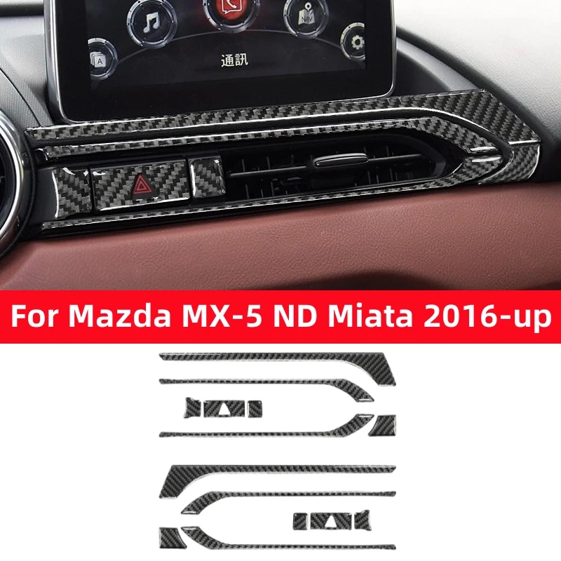 For Mazda MX-5 ND Miata 2016-2022 MX5 Roadster Carbon Fiber Center Dashboard Air Conditioning Vent AC Outlet Frame Cover Sticker