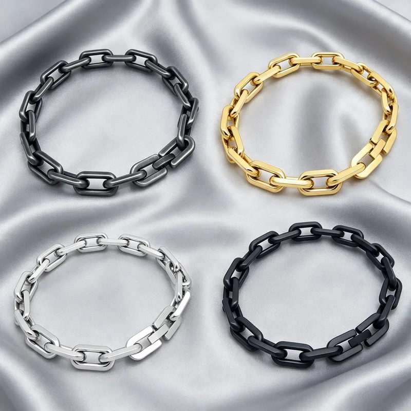 Kalen 8 mm Edelstahl-Armband mit Büroklammerkette für Herren, poliert, matt, ovale Glieder, Armband, Biker-Party-Schmuck, Geschenk für Damen – Detail 5