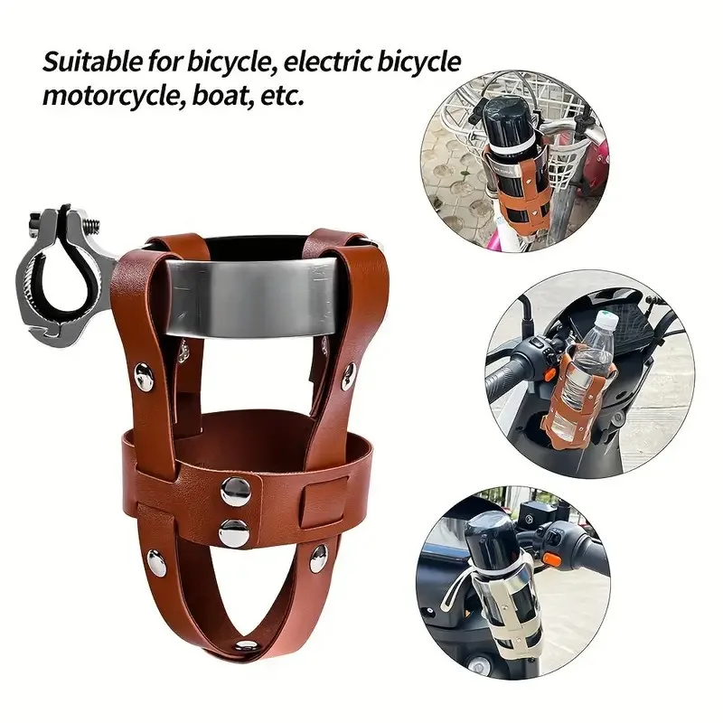 

Bicycle Water Bottle Holder Outdoor PU Leather Bike Cup Rack Adjustable Stable Large Capacity Sturdy Durable Anti Slip Universal