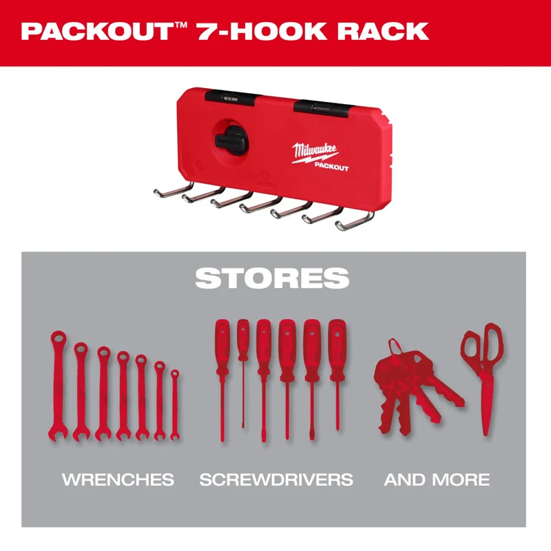 Milwaukee 48-22-8329 PACKOUT 7-Hook Rack Wall mounted show stabilize Power Tool Accessories