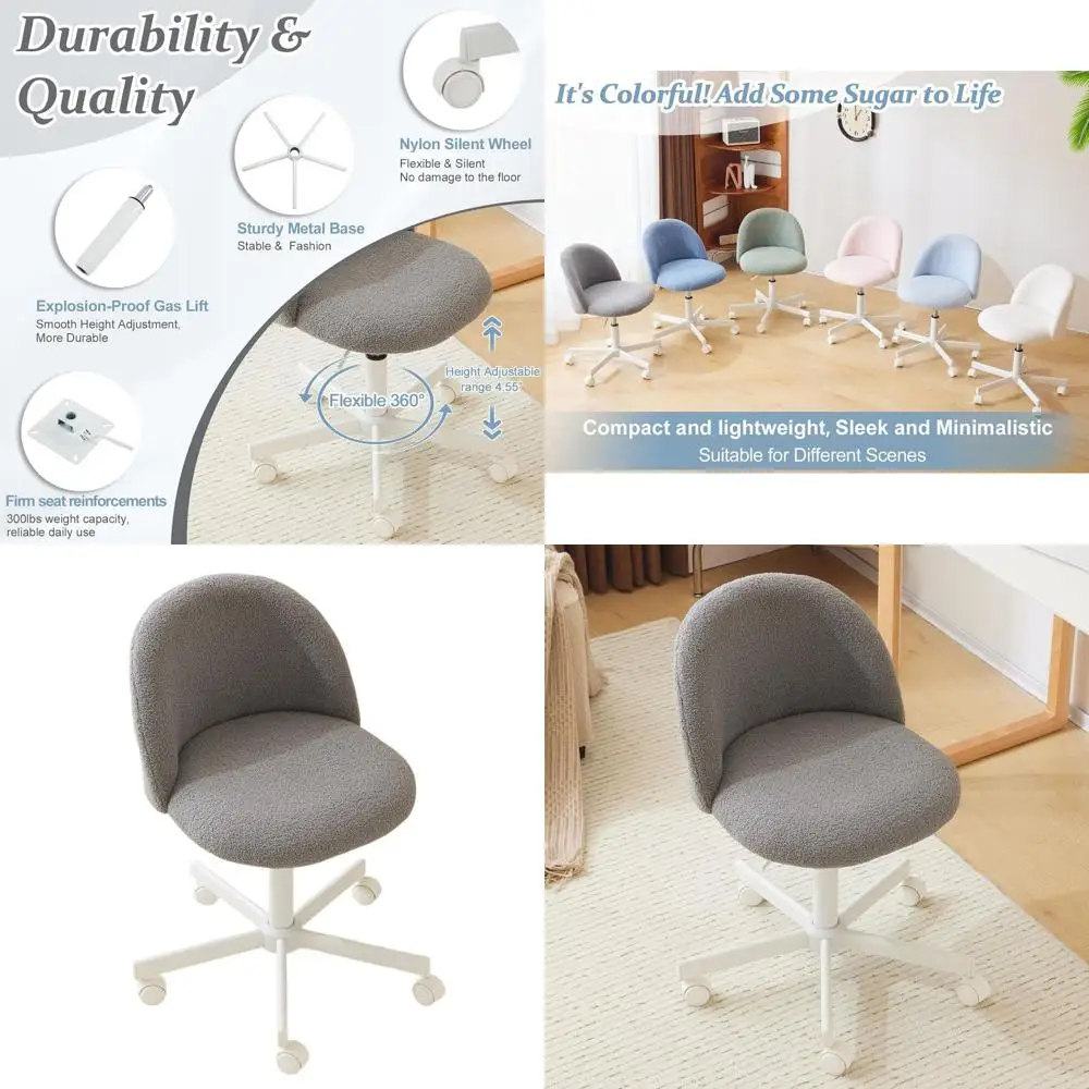 

Уютное офисное кресло без подлокотников на колесиках с поясничной поддержкой и поворотным механизмом для домашнего офиса, спальни - Серый (тонкий серый)