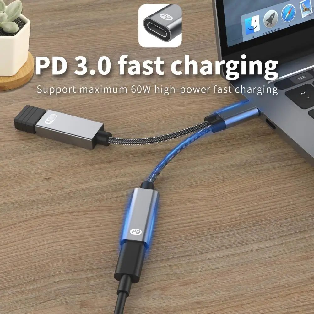 U Disk 2 in 1 Data Sync USB Type C Cable 60W PD Fast Charging Converter OTG Adapter