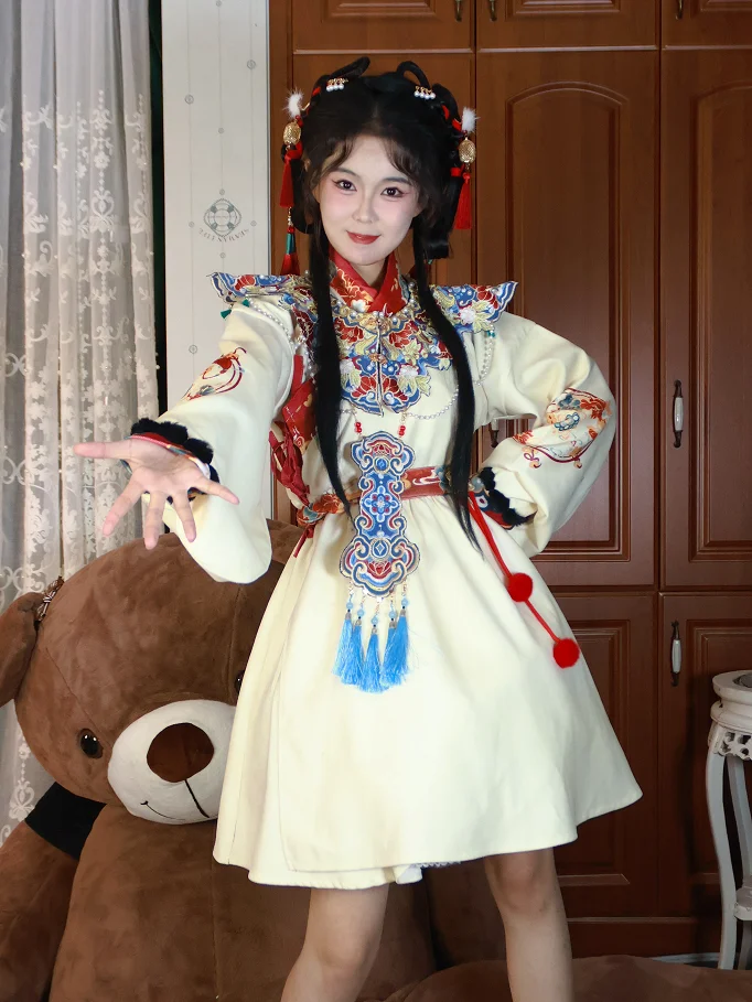 Girl Lolita Dress Cute Sweet Dresses Lin Xi Design Little God Of Wealth New Year's Battle Dress Lolita Cloud Shoulder Hanfu