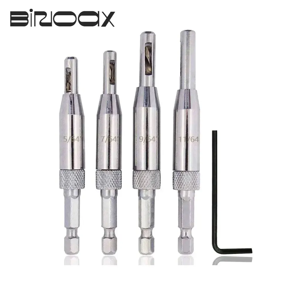 Binoax 4 Pcs Self Centering บานพับฮาร์ดแวร์เจาะบิตชุด5/64 7/64 9/64 11/64 HSS ไม้เครื่องมือเลื่อยตู้ชุดเครื่องมือ