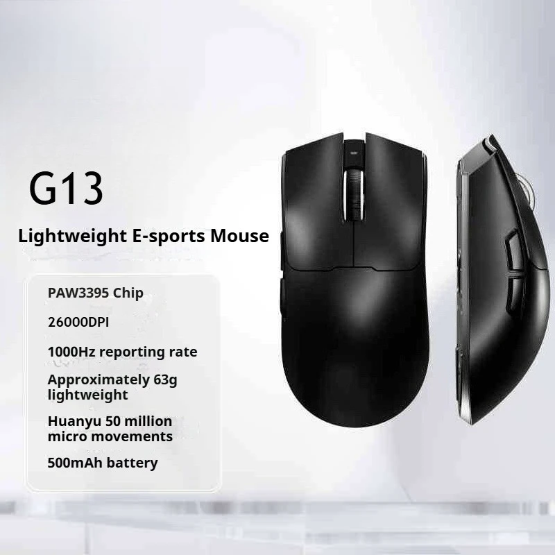

Мышь G13 2,4G, беспроводная/Bluetooth/проводная, трехмодельная PAW3395, 26000 точек на дюйм, 8K, частота возврата, подходит для игр среднего и большого размера