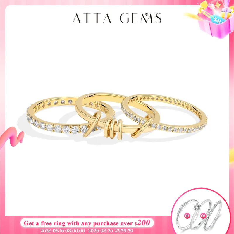 ATTAGEMS Dreischichtiger Moissanit-Ring aus 925er Sterlingsilber, gestapelte Ringe für Damen und Herren, modische Partygeschenke, edler Schmuck, zertifiziert