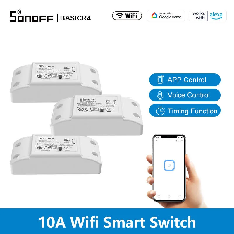 

SONOFF BASICR4 Wi-Fi выключатель света DIY умный модуль eWeLink управление через приложение вкл/выкл голосовое управление режим переключателя домашний таймер контроллер