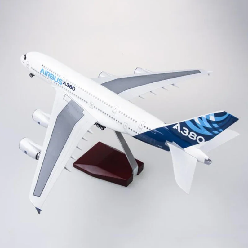 1:160 Scale 50.5CM Model Airplane Airbus A380 Prototype Airline With Light and Wheel Diecast Resin Plane Collection Display Toy