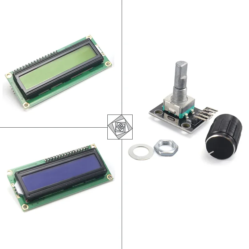 1602A LCD Display with I2C, Blue Green Backlight, KY-040 Rotary Encoder, User Interface Module for Arduino, Individual Sale