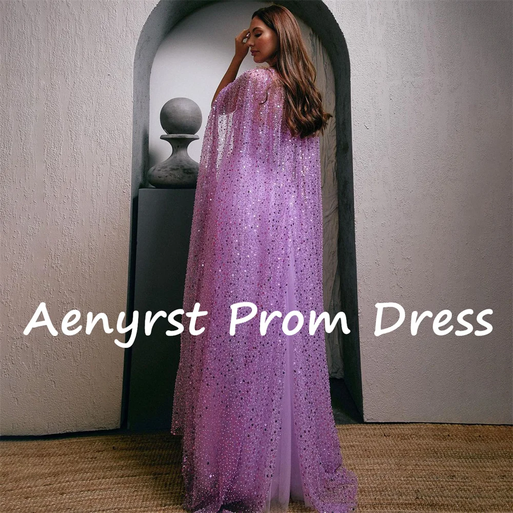 Aenyrst Elegant Sweetheart Long Cap Sleeves Prom Dresses A Line Sequined Pleated Evening Gowns Floor Length Formal Party Dress