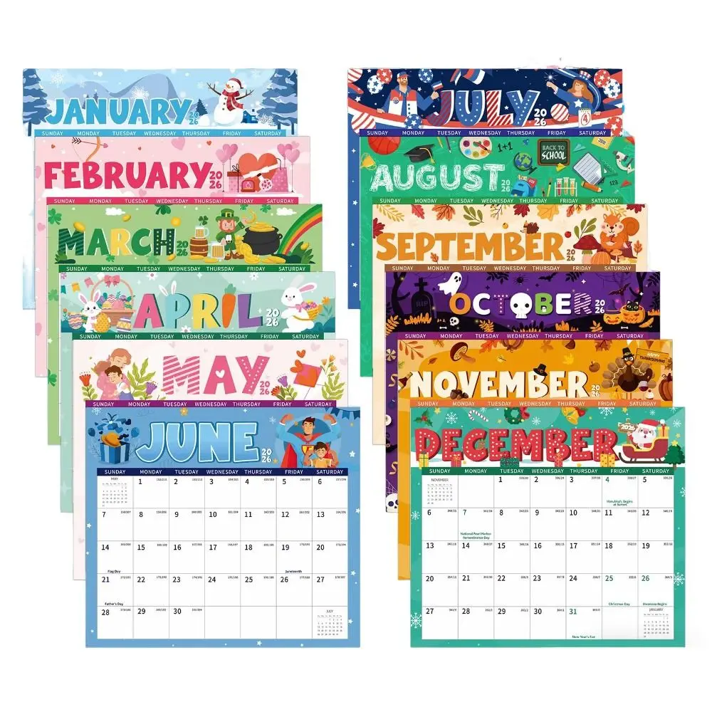 

Магнитный календарь на 2026 год, 18 месяцев, январь 2026-жун.2027, календарь на холодильник, сделай сам, мультяшные календари на холодильник