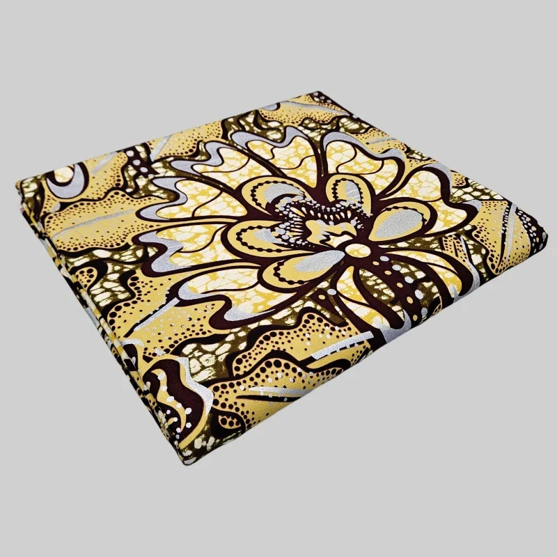 6Yards Long African Wax Cotton Fabric Brown Yellow Batik Fabric Material for Sewing Clothes Pants Cushion Covers Turban R2282