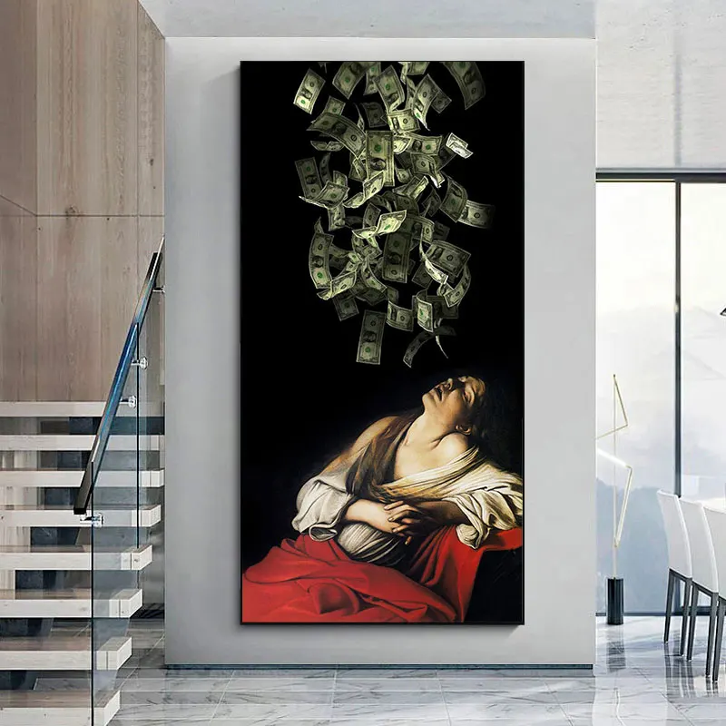 نشوة مادلين كارافاجيو المشارك يطبع قماش جدار الفن مضحك الخيال من المال صورة لغرفة المعيشة ديكور المنزل #3