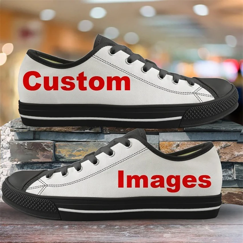 Custom Image/Logo/Text/Name PatternLeisure Lace Up Sneakers for Men Breathable Male's Light Flats Shoes Stylish Boy Canvas Shoes