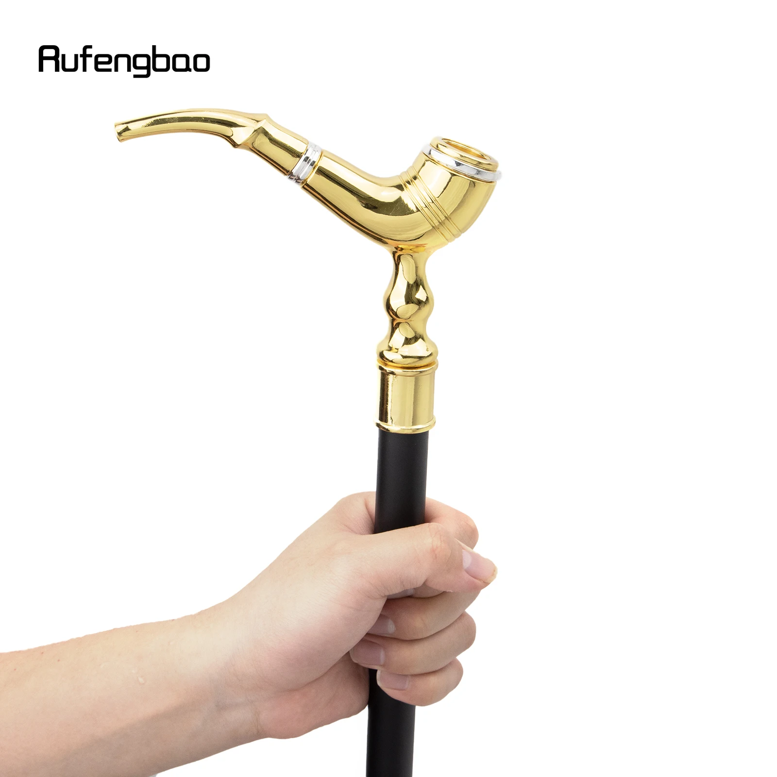 Gouden Pijppatroon Enkele Gezamenlijke Wandelstok Met Verborgen Plaat Zelfverdediging Mode Rietplaat Cosplay Crosier 93Cm