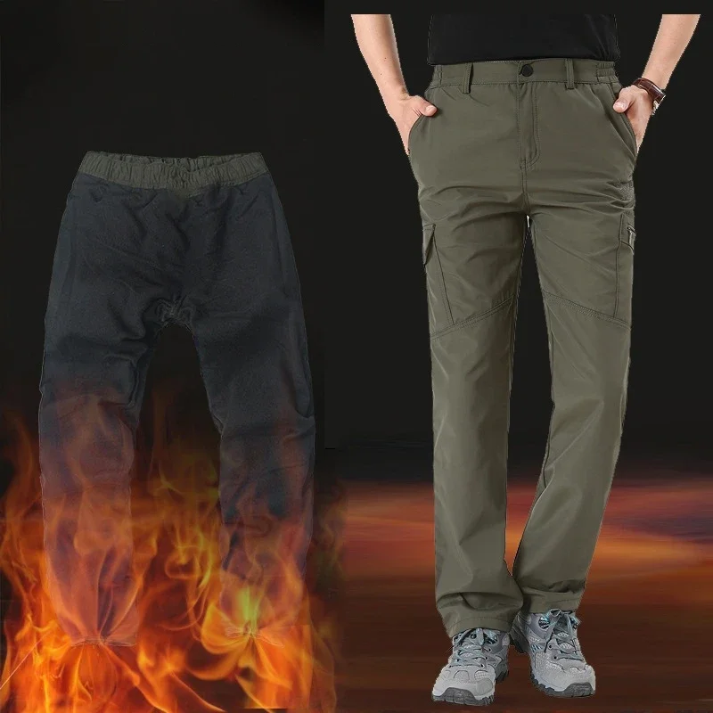

Winter Warm Camping Hiking Fleece Pants Men Outdoor Mountaineering Waterproof Windproof Pants Military Skiing Long Trousers