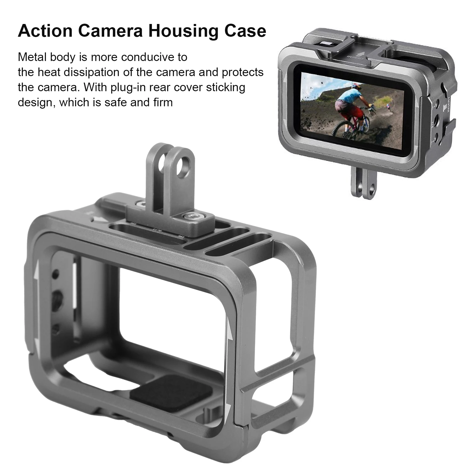 Action Camera Housing Case Aluminium Alloy Case for OSMO Action Camera Housing Shell Case Protective Cage with 2 Cold Shoe Mount