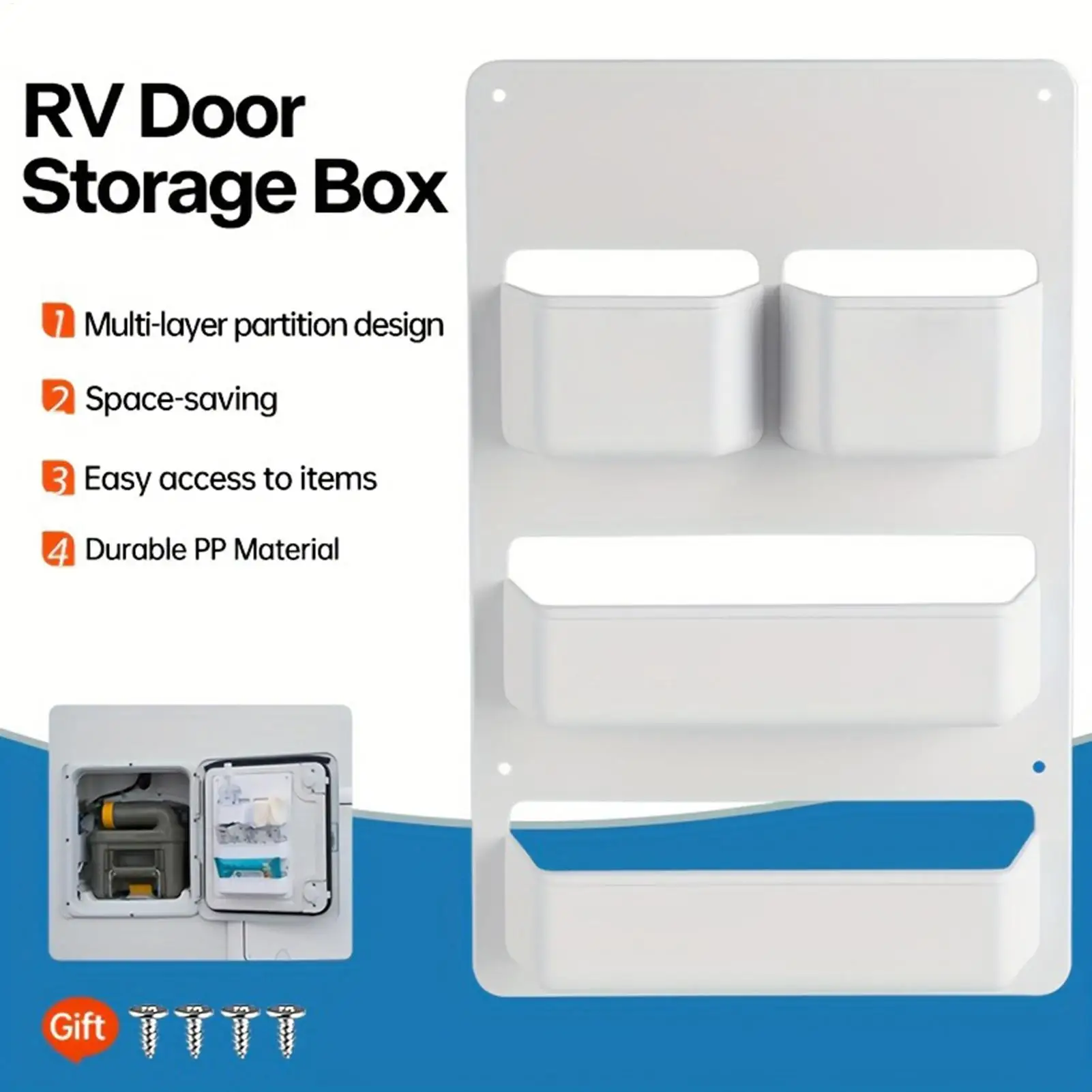

Camper RV Door Organizer Storage Box Storage Box ABS Compartment Shelf for Motorhome Caravan Van Waste Tank Hatch