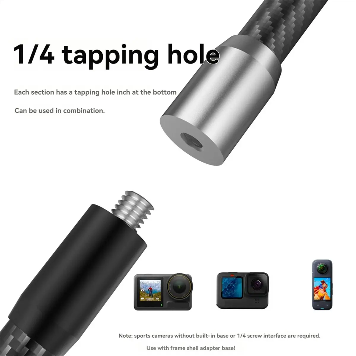 SWXF Extension Rod 1/4Tripod Extend Pole Selfie Helmet Stick Extension Arm Mount Tripod Adapter for GoPro12 Action,C