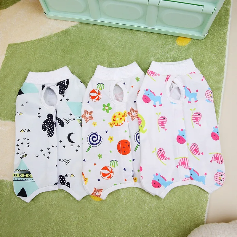 Pet Surgical Clothes Summer Thin Breathable Spay/Neuter Clothes Cartoon Pattern Cat Teddy Anti-Licking Post-Op Clothes