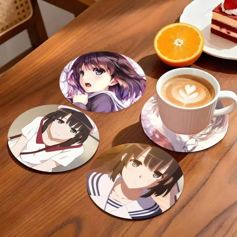 1pc Megumi Kato Cartoon Anime Characters Coasters 10cm Round Wooden Suitable For Drinks Tea Coffee Home Gift Choice Holidays