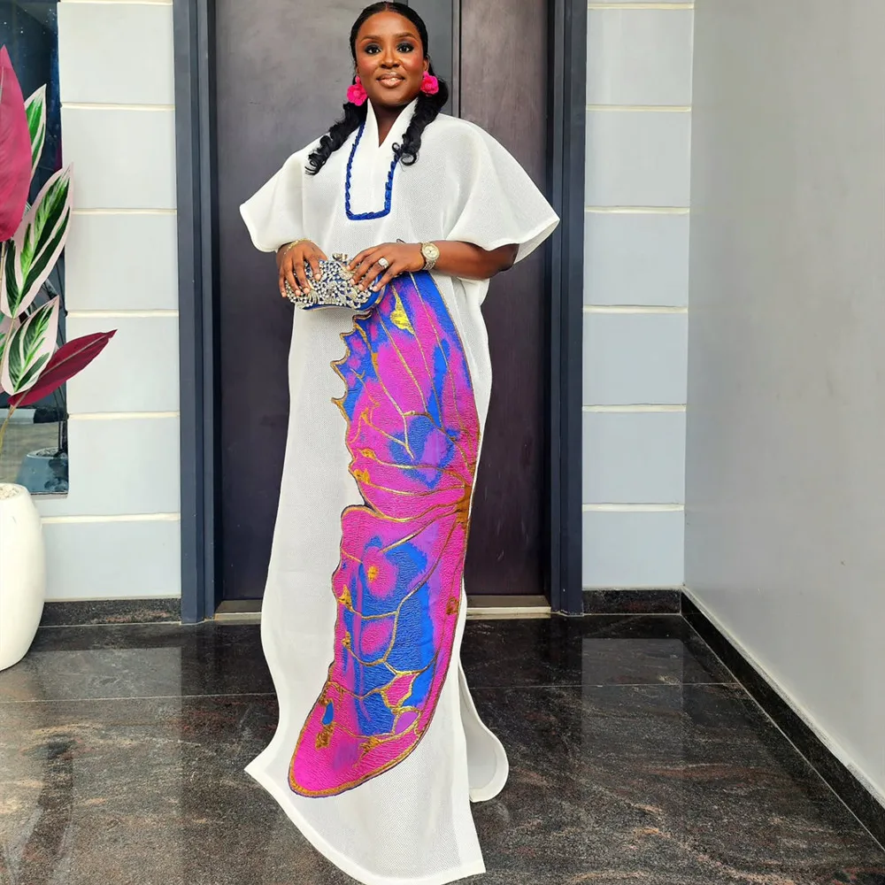 

African Clothes for Women Dashiki Ankara Print Turkey Outfits Gown Plus Size Wedding Party Dresses White Kaftan Boubou Robe