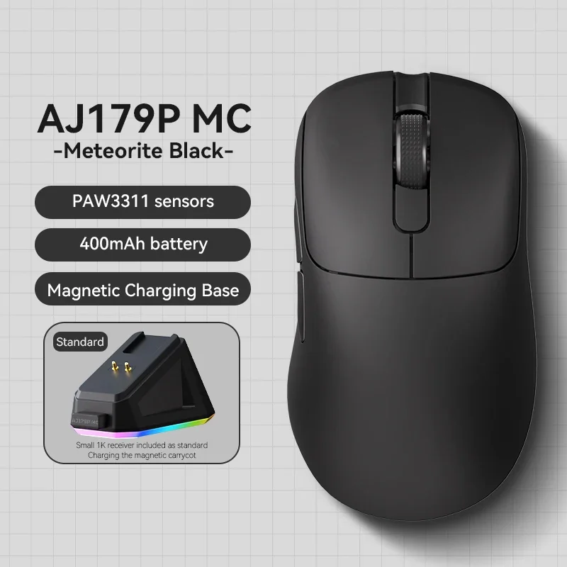 

AJAZZ AJ179P MC Gaming Mouse Tri Modes Wireless PAW3311 Sensor 1K Polling Rate RGB Magnetic Charging Base 400mAh Mouses for PC