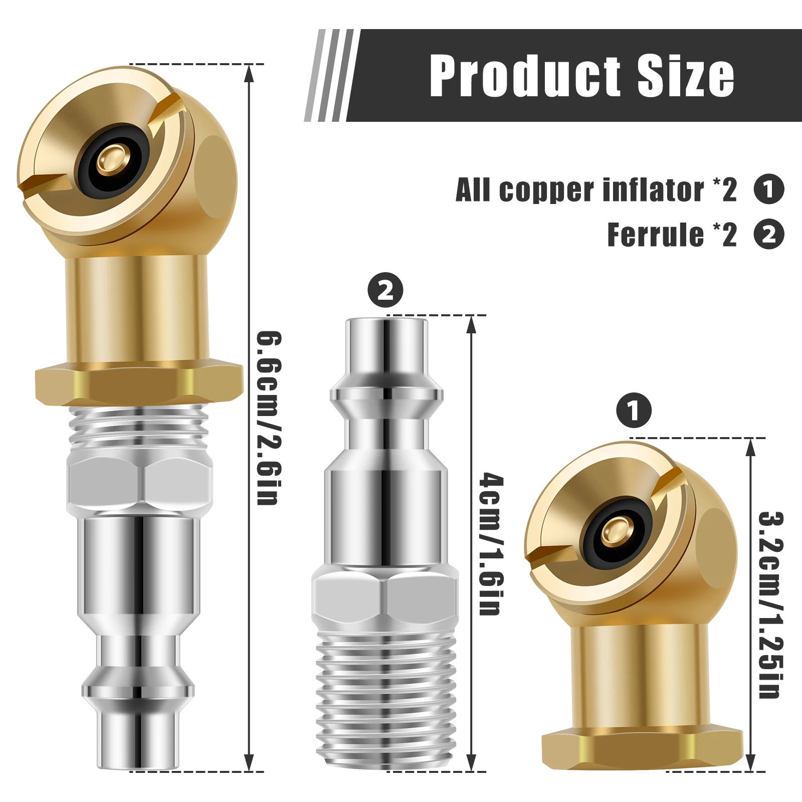 Ball Inflator Air Chuck Set Brass 1/4NPT Air Compressor Tire Inflator Attachment Inflator for Car Truck Quick Gas pipe Bicycle