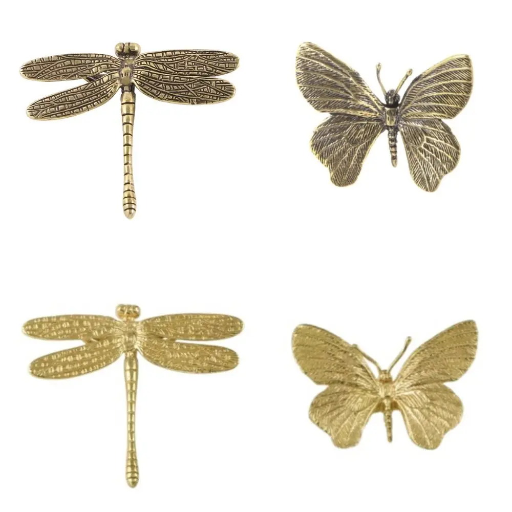 Retro Butterfly/Dragonfly Brass Handle Furniture Hardware Vintage Cabinet Door Knobs Gold Single Hole Wardrobe Drawer Pulls
