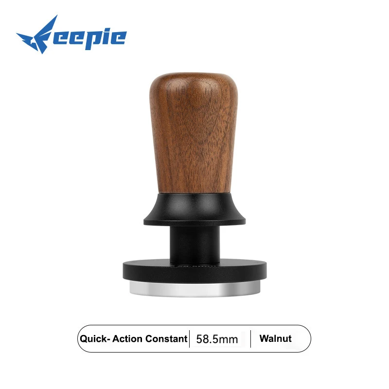 Feepie Espresso Tamper 58.5mm Ripple Base 30lb Calibrated Constant Pressure Sound Feedback Walnut Handle for Home Cafe Bar