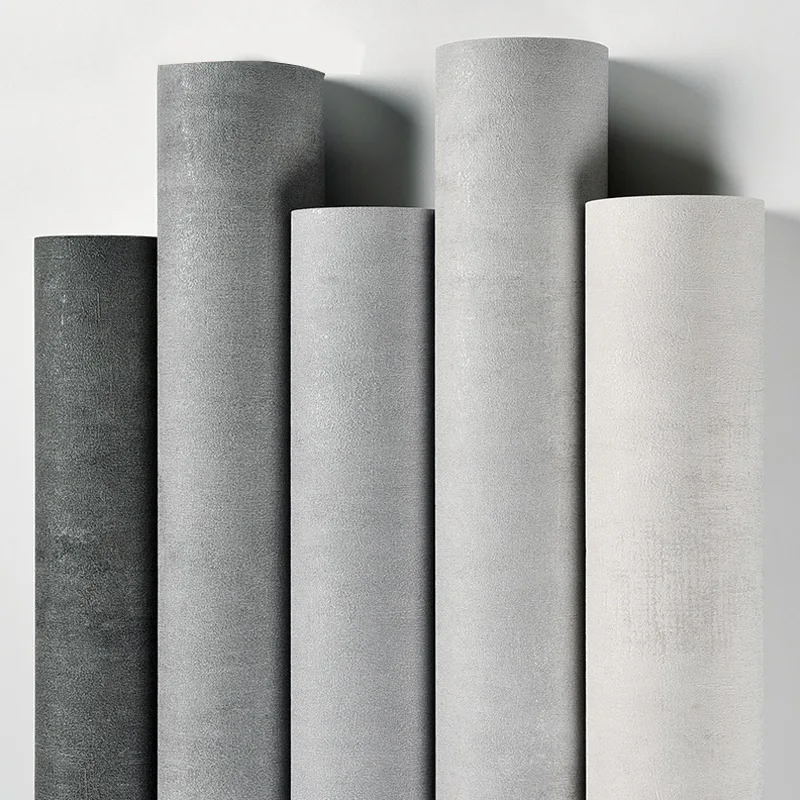 Plain Color Cement Gray Wallpaper PVC Matte Texture Waterproof Home Decor Living Room Bedroom Wall Paper Rolls Non Self-adhesive