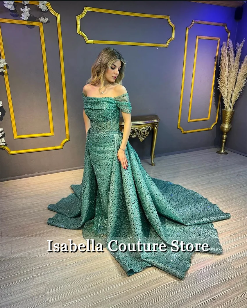 Shining Pink Evening Dresses With Detachable Train Beading Sequins Crystals Birthday Prom Party Gown For Wedding Customized