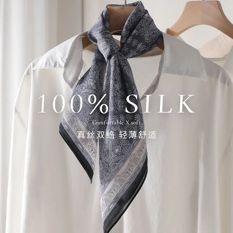 

100% Silk Scarf Women elegant Luxury High Quality Square Fashion Print Neckerchief Lady Shawl Wraps Hijab Bandana Scarves hijabs