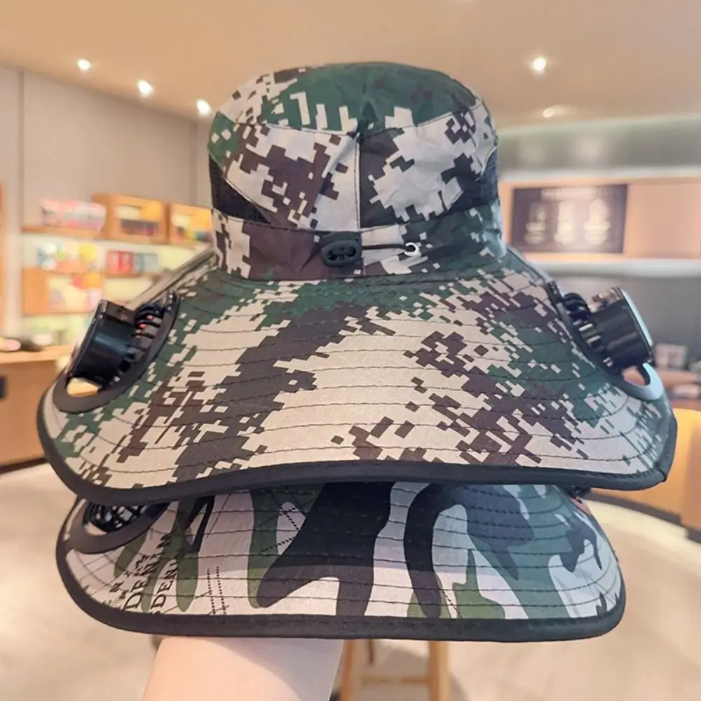 

UV Protection Sun Hat with Solar Fan Adjustable Camouflage Sun Bucket Hat Breathable Quickly Dry Cooling Fisherman Hat Fishing