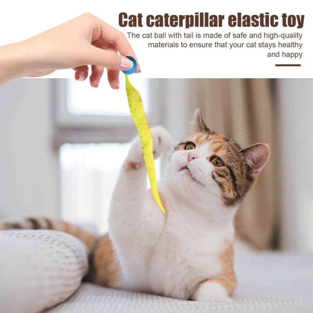

23cm Worm Bouncy Ball Interactive Tail Colorful Fuzzy Worm Toy Rainbow Worm Cat Chasing PVC Tickle Tossing Toy For Indoor Cats