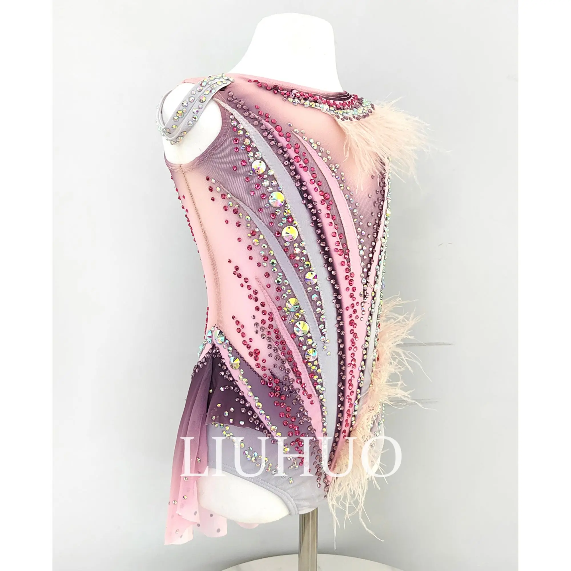 LIUHUO Customized Rhythmic Gymnastics Leotards Girls Women Pink Quality Rhinestone Dance Wear Competition Unitards