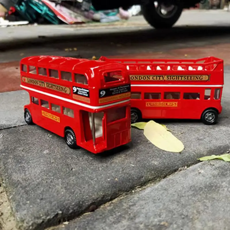 1:64 Vintage British Europe Double Decker Bus Diecast Alloy Car Model Metal Pull Back Simulation Car Toy Decor Antique Kids Toy