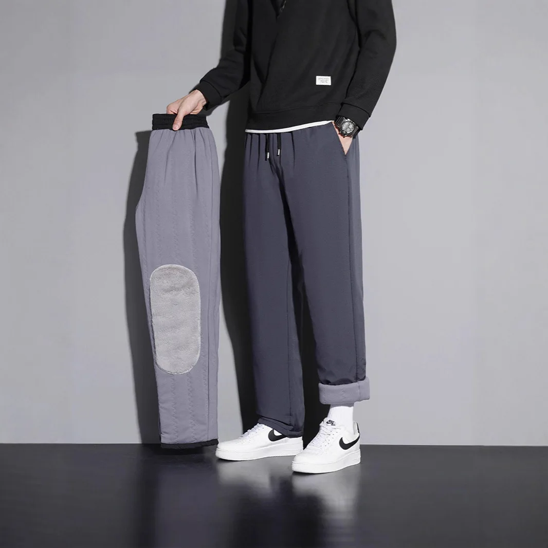 

Winter Men's Thermal Fleece Lined Pants, Windproof Waterproof Trousers For Man, Knee Protection Outdoor Mans Pants