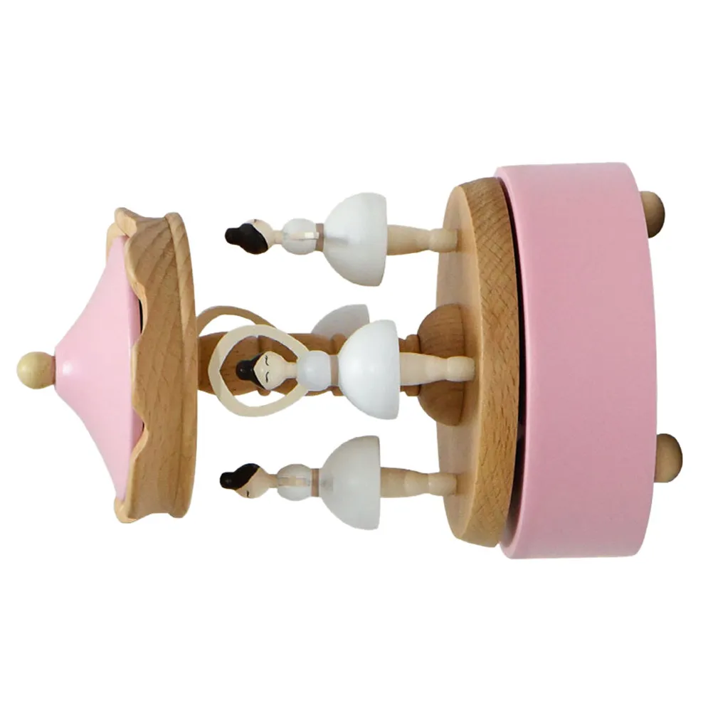 Vintage Wooden Ballerina Music Box Rotating Wind-Up Handcrafted Ballet Dance Theme Decor for Home Office Desk Shelf
