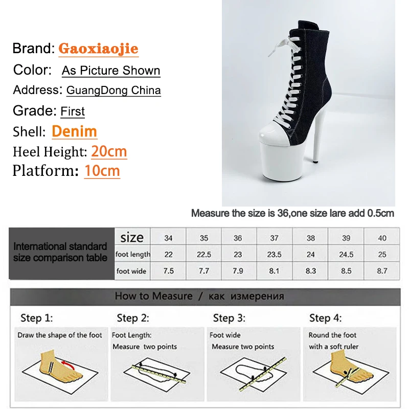 Sexy Woman Boots 20CM Stiletto Heel Closed Round Toe Platform Canvas Sneaker Wear-resisting Pole Dance Ankle Boots Stripper Heel