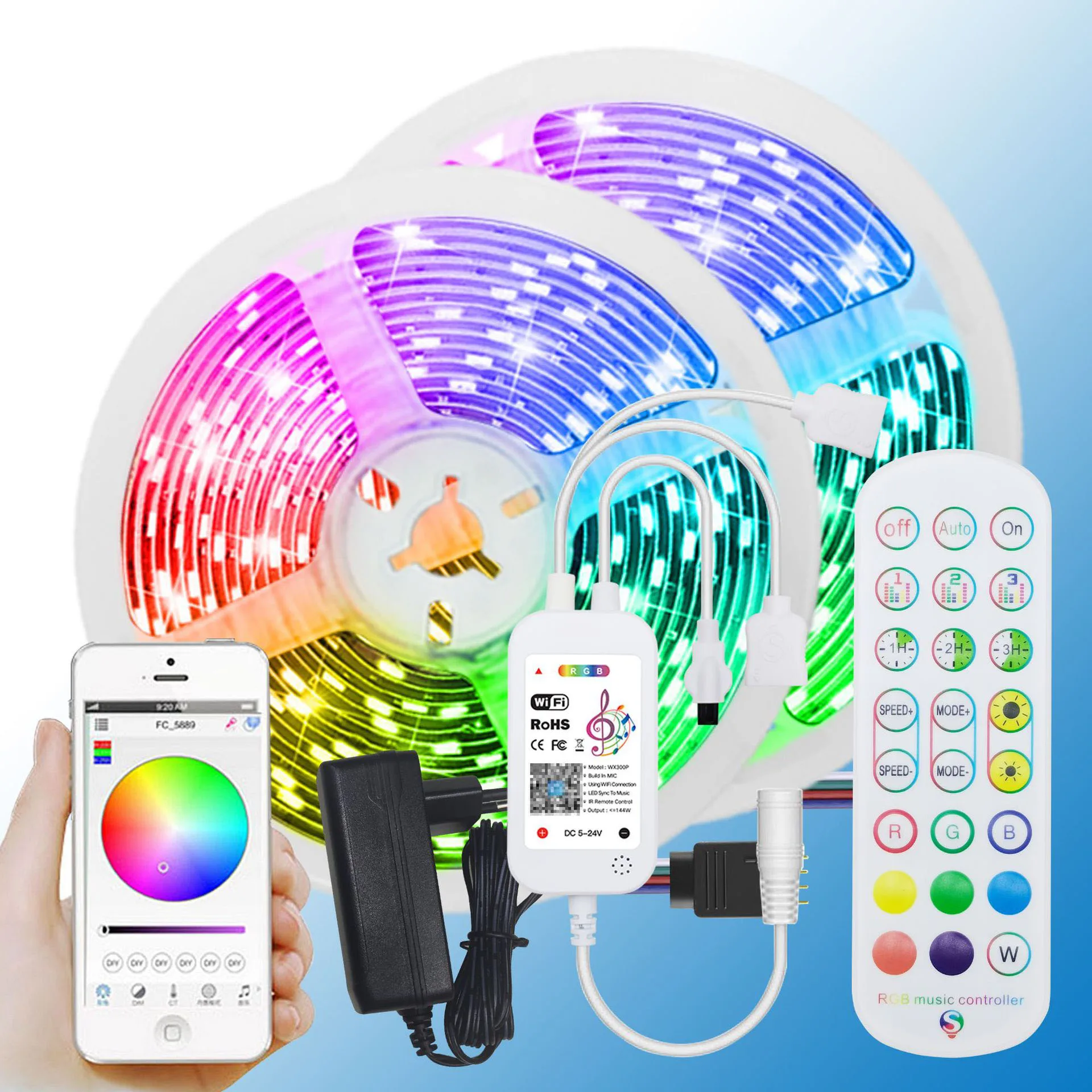 Rgb Light Strip Multifunctional Remote Control Color Light Decoration Light Set Wifi Function 24 Key Remote Control Function