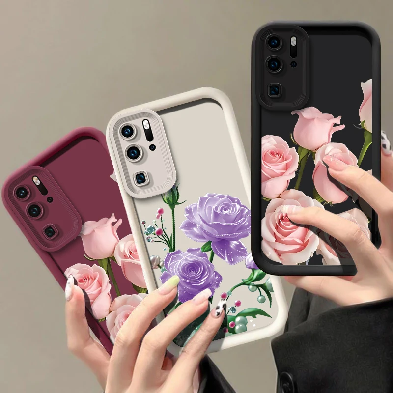 Flower Rose Phone Case For Huawei P40 Lite 5G P50 Pro Y7A Y9S Y9 Prime Smart Pro 2019 P30 Pro P20 Silicone Soft Shockproof Cover