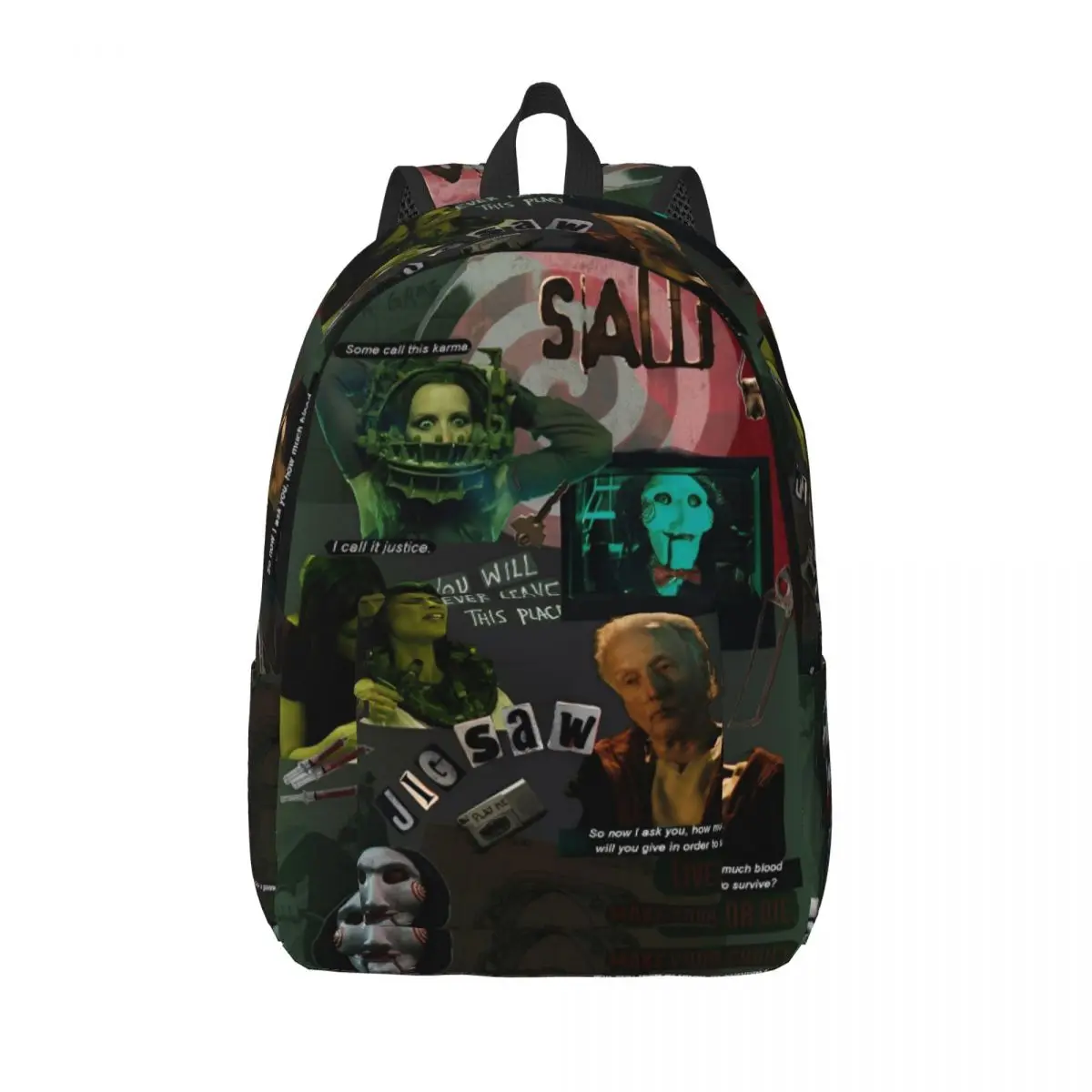 Saw Jigsaw Horror Movie Backpack Men Women Cool Hiking Travel Daypack Halloween Gothic Laptop Computer Canvas Bags with Pocket